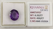 6.20/CT Natural Amethyst Gemstone with Govt. Lab Certificate